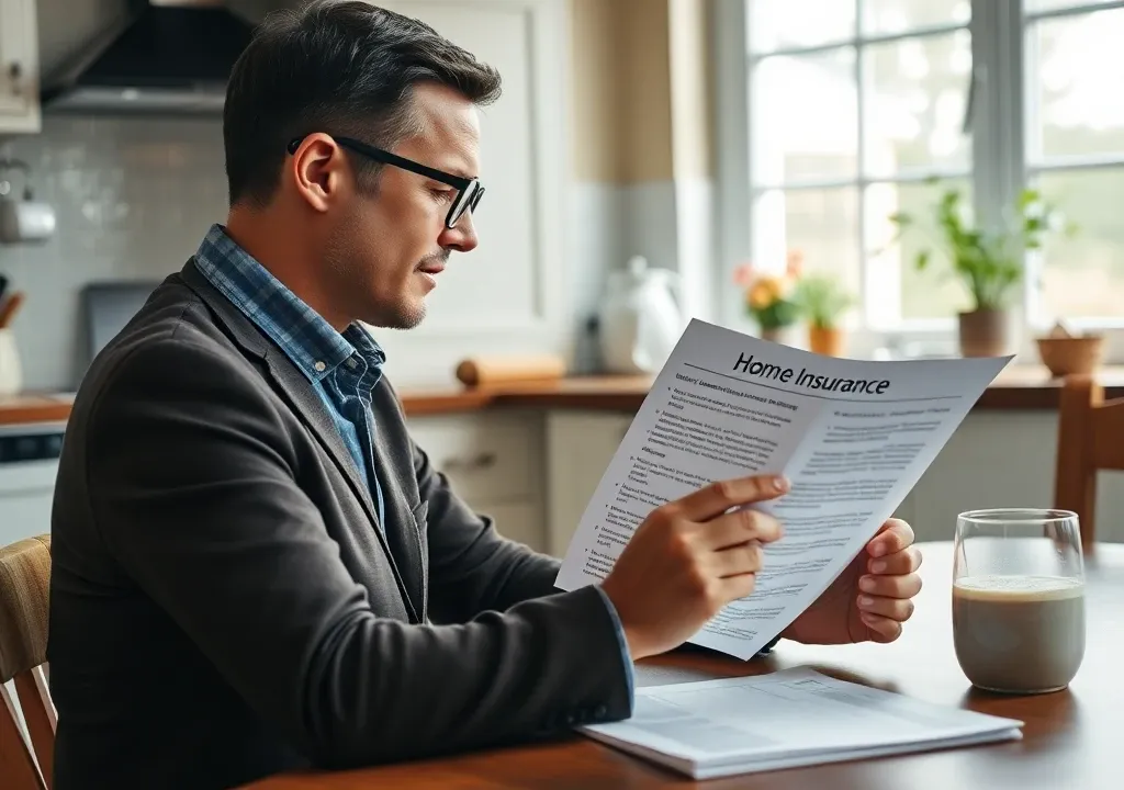 Person reviewing home insurance documents at a kitchen table