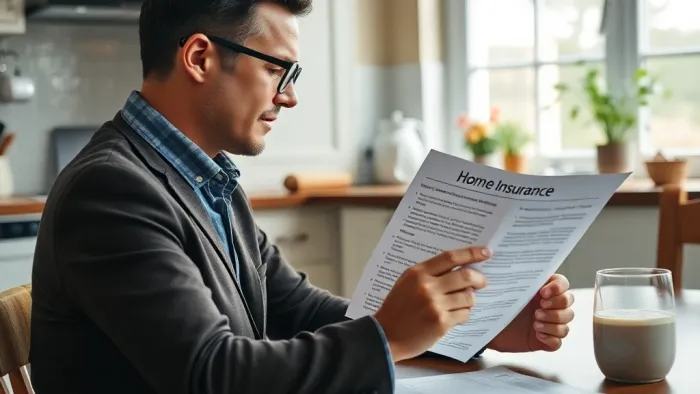 Person reviewing home insurance documents at a kitchen table